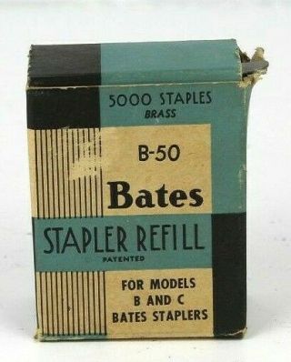 Bates B - 50 Model Refill Brass Staple Wire Vintage Models C & B Staplers W/ Box