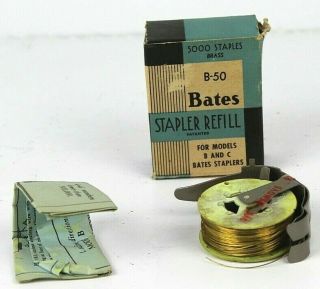 BATES B - 50 Model REFILL BRASS STAPLE WIRE VINTAGE Models C & B Staplers W/ BOX 2