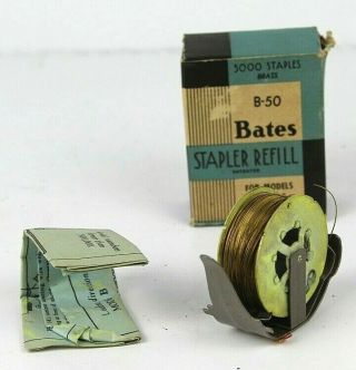 BATES B - 50 Model REFILL BRASS STAPLE WIRE VINTAGE Models C & B Staplers W/ BOX 5