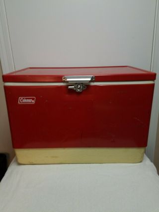 1976 Vtg Coleman Red Metal Cooler Ice Chest 22x16x13 2 Bottle Openers 1 Insert