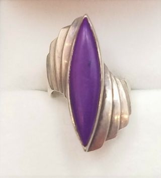 Vintage Sterling Silver & Purple Stone Native American Ring Size 5 Signed Ott