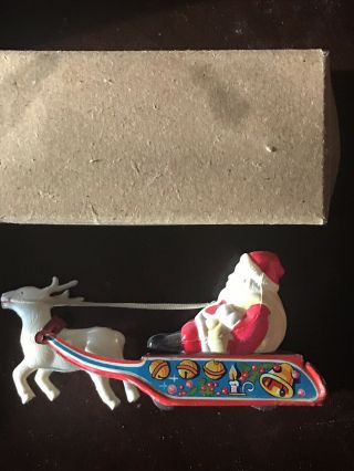 Vintage 1940s Santa Claus On Sled Celluloid Japan Boxed - Celluloid