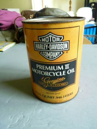 Harley Davidson Motorcycle Oil Can Full Metal Quart Vintage Premium