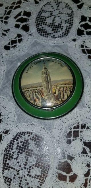 Vintage Art Deco Empire State Building Nyc Green Celluloid Mirror Compact Rare