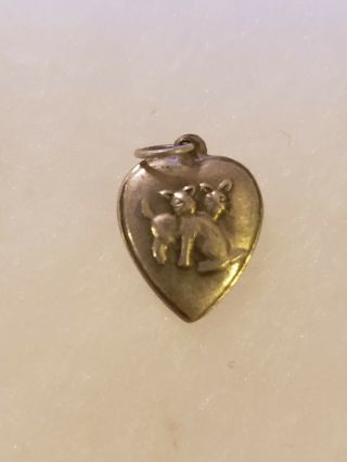 Vintage Sterling Silver Puffy Heart Charm 2 Dog Dogs Puppy Puppies True Antique