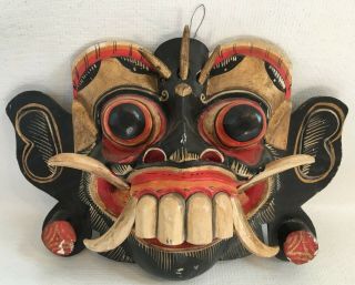 Vintage Bali Mask Wood Hand Carved Painted Antique Wall Art Folk Balinese 12x8 "