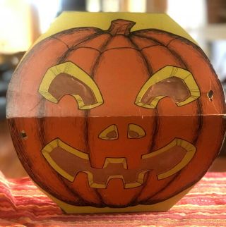 Vintage Cardboard 2 Sided Halloween Pumpkin Lantern Jack O Lantern Made In Usa