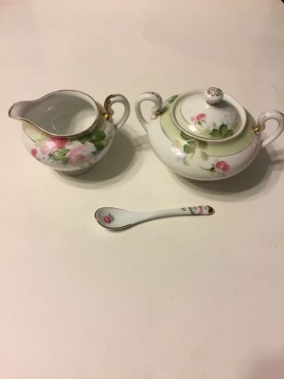 Vintage Nippon Hand Painted Creamer & Sugar Bowl Set
