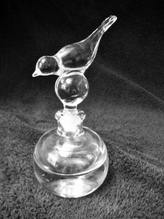 Vintage Solid Glass Perfume Bottle With Bird Stopper 6 3/4 "