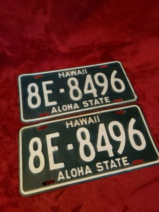 Vtg Matched Pair 50s - 60s Hawaii Aloha State License Plates Auto Car Antique
