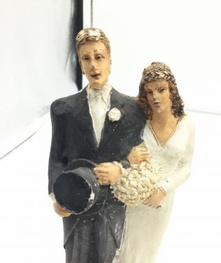 VINTAGE TALL 1930’s/40’s WEDDING CAKE TOPPER CHALK WARE BRIDE & GROOM 6 3/4” 2
