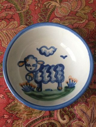 Vintage M A Hadley Country Scene Blue Lamb Sheep Cereal Soup Dessert Bowl