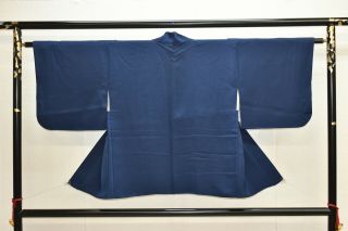 Vintage Silk Kimono Jacket:classic Dark Indigo Chirimen Crape Plain@yn75