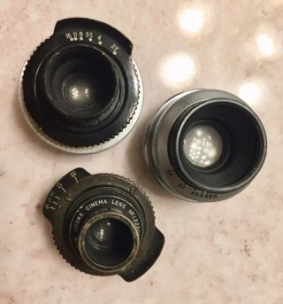 3 Vintage Cinema Lenses For Filmo Movie Camera