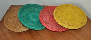 4 Vtg Colored Wicker Rattan Bamboo Paper Plate Holders Bbq Picnic Camping