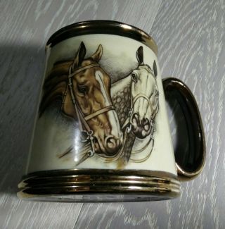 Vtg Gibsons Staffordshire England Horse Jockey Crop Mug Gold Trim Stamped