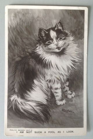 Vintage Signed Louis Wain Postcard - B/w " I Am Not Such A Fool As I Look.  "