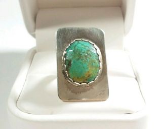 Vintage Navajo Signed Ckb Sterling Silver Unique Design Turquoise Size 6.  5 Ring