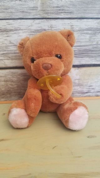 Vintage Russ Berrie Bibi Plush Brown Bear Sucking Pacifier Stuffed Teddy Animal