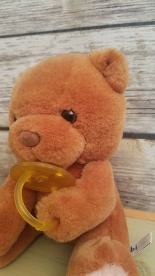Vintage Russ Berrie Bibi Plush Brown Bear Sucking Pacifier Stuffed Teddy Animal 3