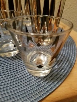 Vintage MCM Hocking Black Gold Atomic Arrow Peaks Highball Cocktail Glass 13 5