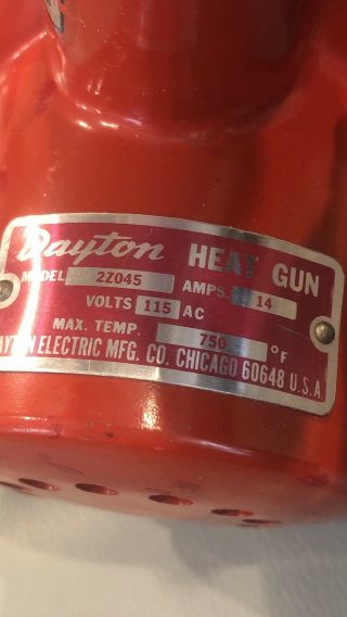 Vintage RED Dayton Electric HEAT GUN 115V 14amp 750 Degree 2Z045 - - 2