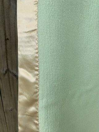 Vintage Green Wool Satin Edge Throw Blanket 80 1/2 