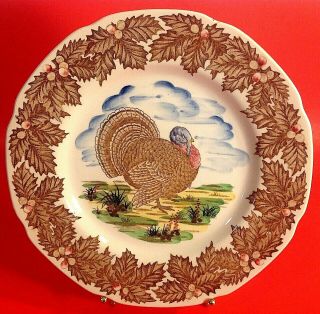 Vintage Turkey Dinner Plate Scalloped 10 1/4 Inch Brown White Maruta Ware