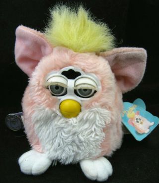VTG Furby Babies Pink Pink Yellow Hair Tag Model 70 - 940 1999 1B 2