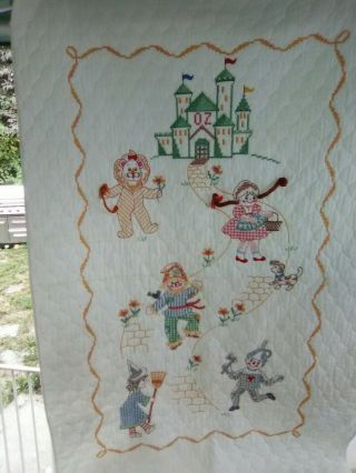 Vintage Wizard Of Oz Cross Hand Made Cross Stitch Baby Quilt 3 