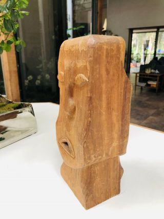 Vtg Folk Art Hand Carved Repurpose Craft Wood Tiki Moia Rapa Nui Head Primitive
