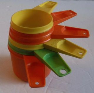 Vintage Set Of 6 Tupperware Measuring Cups Bright Yellow Lime Green Orange Retro