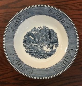 Vintage Currier And Ives Blue And White Bowls,  8.  5”,  “early Winter”