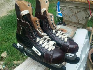 Vintage Bauer Probilt Supreme 91 Leather Ice Hockey Skates Sz 10 Black /brown