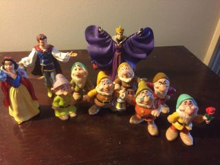 Vtg 10 Pc Set Disney Snow White & 7 Dwarfs Pvc Figurines Cake Toppers