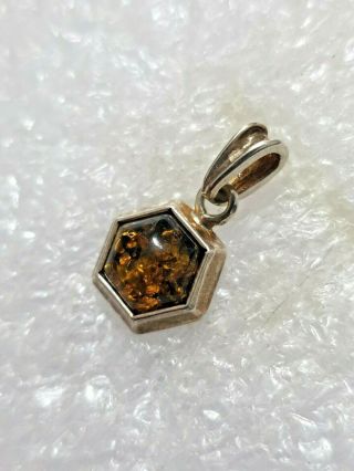 Fine Vintage Baltic Amber Pendant Marked 925 Solid Sterling Silver