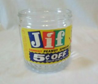 Vintage Jif Crunchy Peanut Butter Glass Jar W/ Measuring Cup 12 Oz