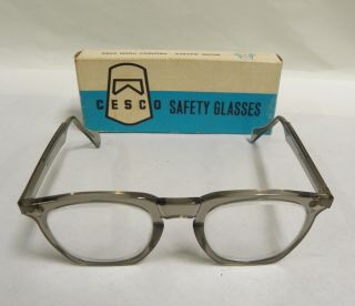 Vintage Cesco 6 Clear Lenses Horn Rimmed Safety Glasses (a7)