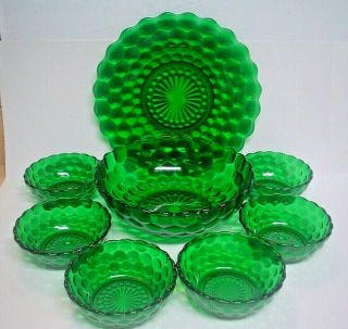 Vintage Anchor Hocking Forest Green Bubble Depression Glass