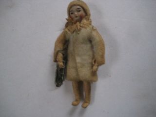 C.  1900 4 3/8 " Bisque Head Cloth Body Doll With Skates