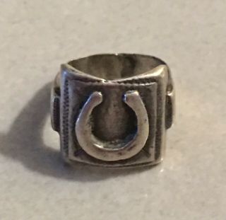 Vintage Mexico Mexican Sterling Silver Lucky Horse Shoe Ring Sz 9.  5