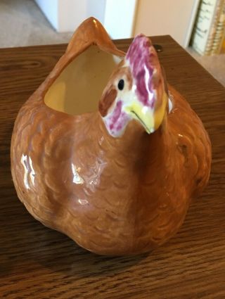 Vintage Ceramic/pottery Folk Art Chicken Rooster Cock Planter Hand Painted