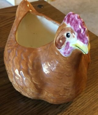 Vintage Ceramic/Pottery Folk Art Chicken Rooster Cock Planter Hand Painted 3
