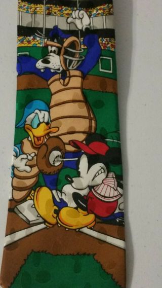 The Disney Store Mickey Donald Goofy Baseball Mens Tie Necktie 100 Silk Vintage