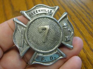 Vintage Greenville Ny Fire Department 7 Hat / Helmet Obsolete Badge Volunteer
