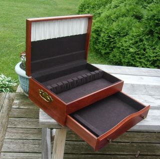 Vintage Silverware Flatware Chest Case Box With Drawer Large Wood Wooden Nr