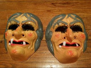 2 Halloween Mask Vintage Goblin Evil Witch Ben Cooper Collegeville 70s 80s 90s