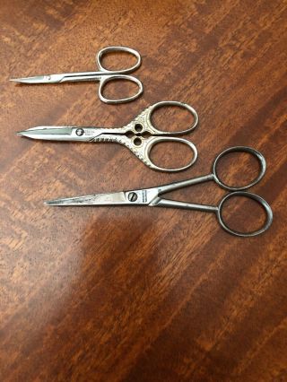 (3) Pair Vintage Sewing/embroidery Scissors - 2 Made In Germany/1 France