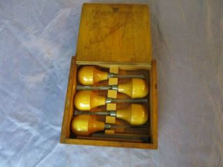 Vintage Miller Falls Carving Tool Set No 107 Chisels In Orig Dovetailed Box