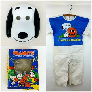Vintage Peanuts Snoopy Halloween Costume & Mask 1965 Tiny Tot 3 - 5 Years 39 " Box